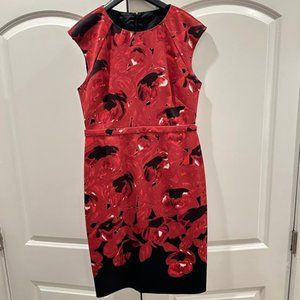 Tahari Red & Black Floral Midi/Mini Dress